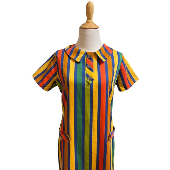 Vintage 1970s Handmade Rainbow Stripe Dress - Picture 6 of 9